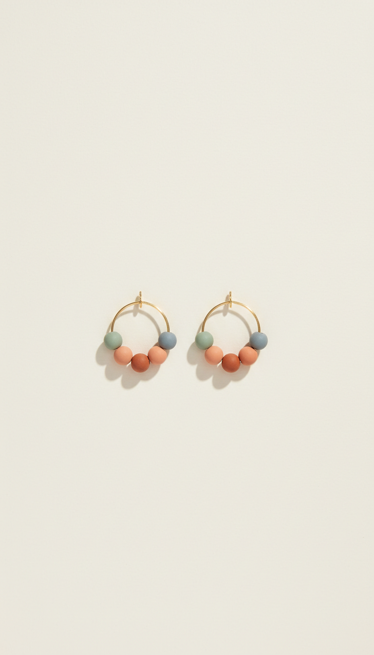 aros dorados con cuentas terracota